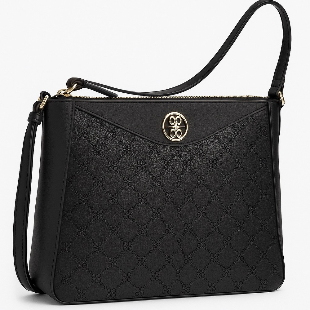 Nine West Black Quilted Crossbody Bag with Gold Emblem